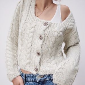 ZARA KNIT JEWEL CHUNKY CARDIGAN